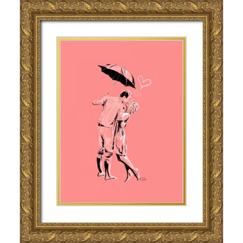 Romantic Love Pink Gold Ornate Wood Framed Art Print with Double Matting by OnRei