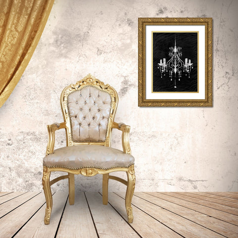 Black Chandelier 1 Gold Ornate Wood Framed Art Print with Double Matting by OnRei