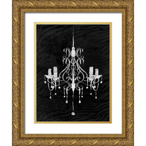 Black Chandelier 1 Gold Ornate Wood Framed Art Print with Double Matting by OnRei