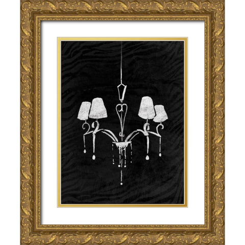 Black Chandelier 2 Gold Ornate Wood Framed Art Print with Double Matting by OnRei