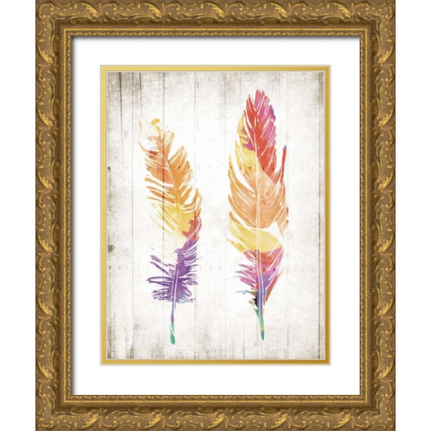 Wooden Feathers Gold Ornate Wood Framed Art Print with Double Matting by OnRei