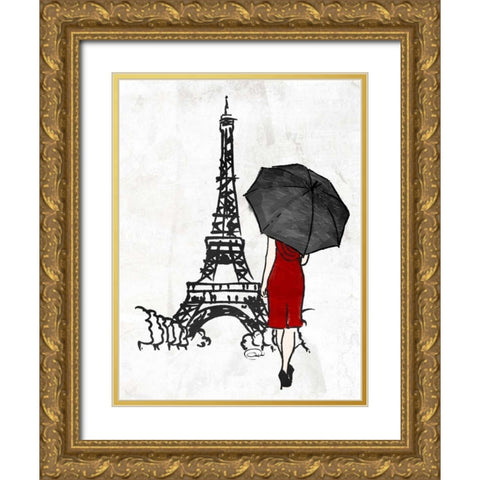 Inked Walk Away Mate Red Gold Ornate Wood Framed Art Print with Double Matting by OnRei