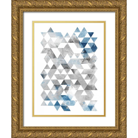 Blue Silver Triangles Gold Ornate Wood Framed Art Print with Double Matting by OnRei