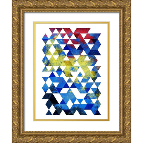 Pop Triangles Gold Ornate Wood Framed Art Print with Double Matting by OnRei