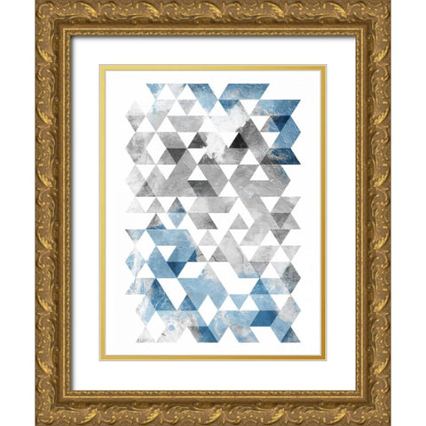 Blue Silver Triangles Mates Gold Ornate Wood Framed Art Print with Double Matting by OnRei