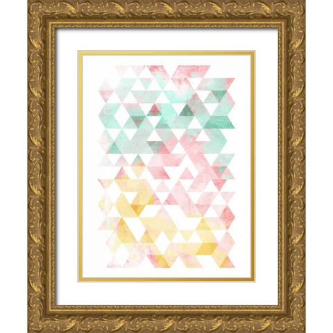 Pastel Triangles Mate Gold Ornate Wood Framed Art Print with Double Matting by OnRei