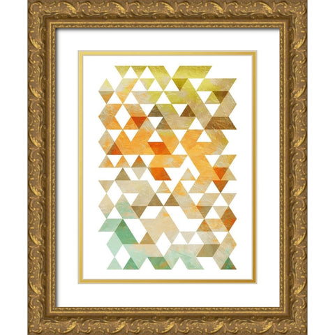 Soft Earth Triangles Gold Ornate Wood Framed Art Print with Double Matting by OnRei