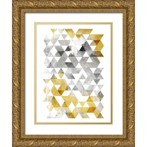 Golden Grey Triangles Mate Gold Ornate Wood Framed Art Print with Double Matting by OnRei