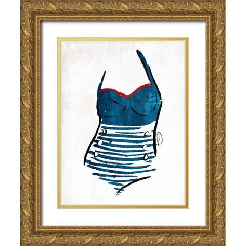 Vintage Swimsuit One Gold Ornate Wood Framed Art Print with Double Matting by OnRei