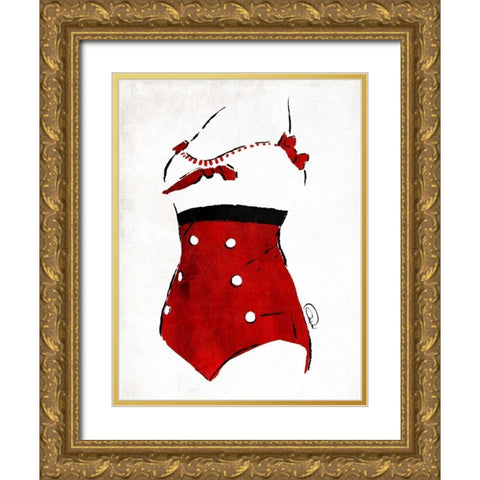 Vintage Swimsuit 3 Gold Ornate Wood Framed Art Print with Double Matting by OnRei