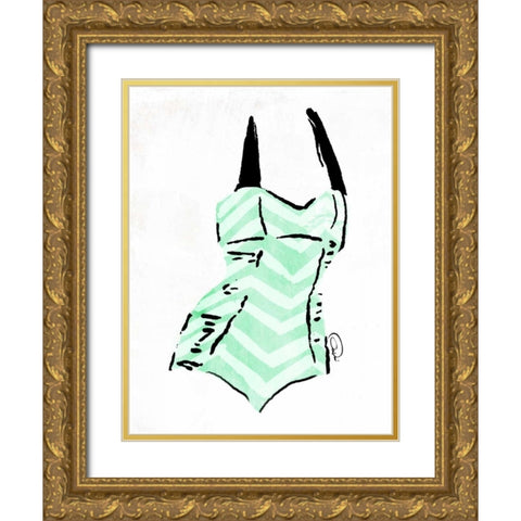 Vintage Swimsuit Pastel 4 Gold Ornate Wood Framed Art Print with Double Matting by OnRei