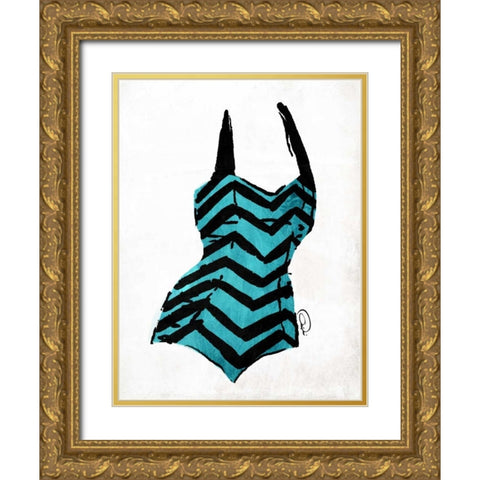 Vintage Swimsuit 4 Gold Ornate Wood Framed Art Print with Double Matting by OnRei