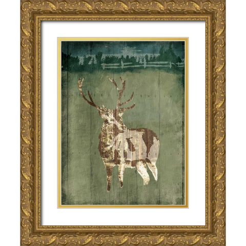 Deer In The Field Gold Ornate Wood Framed Art Print with Double Matting by OnRei