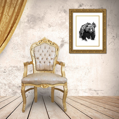 Black Bear Gold Ornate Wood Framed Art Print with Double Matting by OnRei