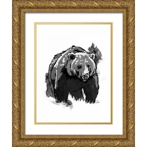 Black Bear Gold Ornate Wood Framed Art Print with Double Matting by OnRei