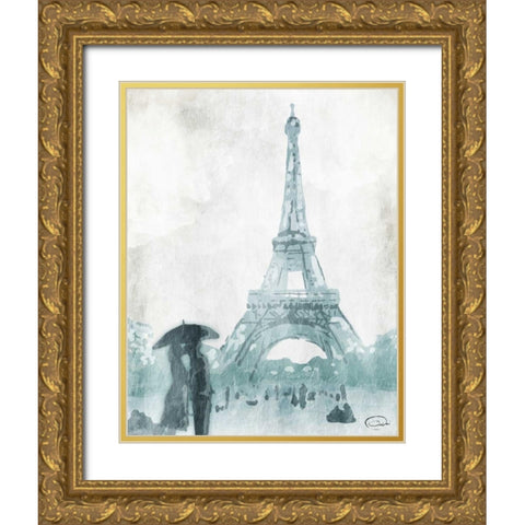 Love in Paris Gold Ornate Wood Framed Art Print with Double Matting by OnRei