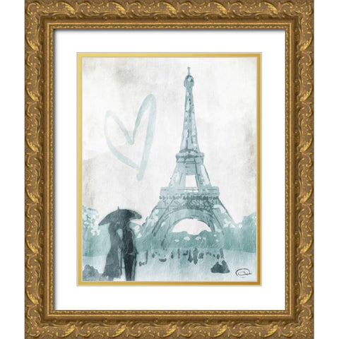 Eiffel Love Gold Ornate Wood Framed Art Print with Double Matting by OnRei