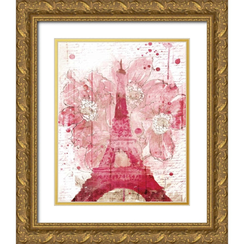 Paris Bloom Gold Ornate Wood Framed Art Print with Double Matting by OnRei