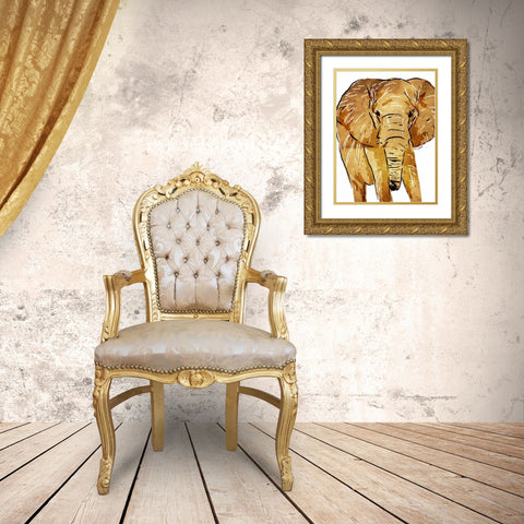 Golden Elephant Gold Ornate Wood Framed Art Print with Double Matting by OnRei