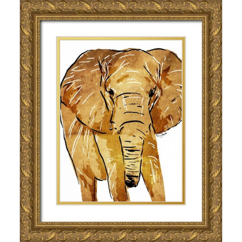 Golden Elephant Gold Ornate Wood Framed Art Print with Double Matting by OnRei