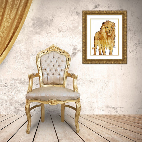 Golden Lion Gold Ornate Wood Framed Art Print with Double Matting by OnRei