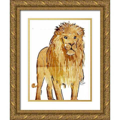 Golden Lion Gold Ornate Wood Framed Art Print with Double Matting by OnRei