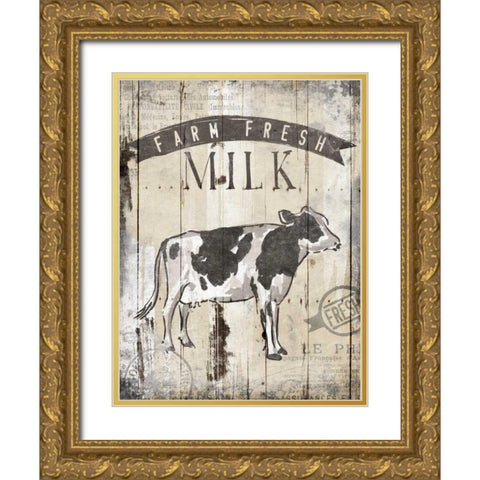 Farm Fresh Milk Gold Ornate Wood Framed Art Print with Double Matting by OnRei