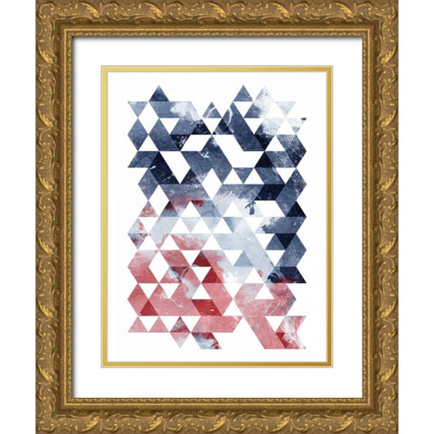 Americana Triangles Gold Ornate Wood Framed Art Print with Double Matting by OnRei