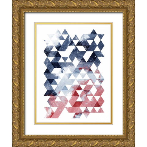 Americana Triangles Third Gold Ornate Wood Framed Art Print with Double Matting by OnRei