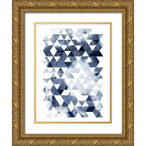 Blue Triangles Mate Gold Ornate Wood Framed Art Print with Double Matting by OnRei