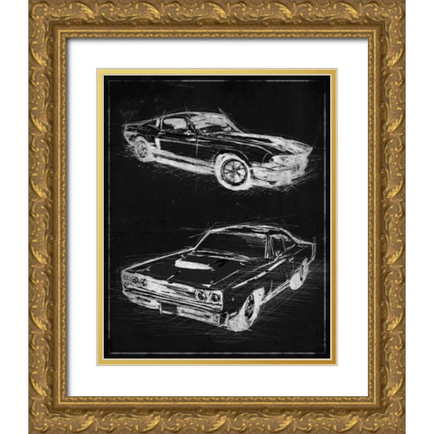 Car Black Print Gold Ornate Wood Framed Art Print with Double Matting by OnRei