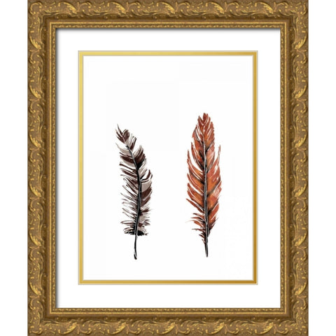 Traditional Sketched Feathers Gold Ornate Wood Framed Art Print with Double Matting by OnRei