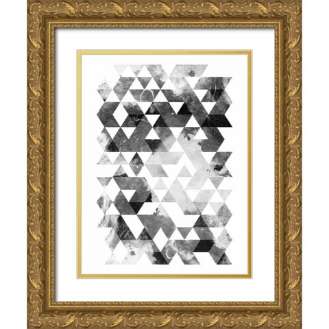 Black And White Triangles Gold Ornate Wood Framed Art Print with Double Matting by OnRei