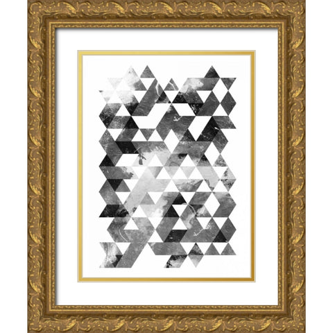 Black And White Triangles Mate Gold Ornate Wood Framed Art Print with Double Matting by OnRei