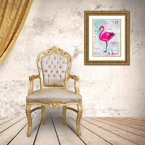 Sky Flamingo Gold Ornate Wood Framed Art Print with Double Matting by OnRei