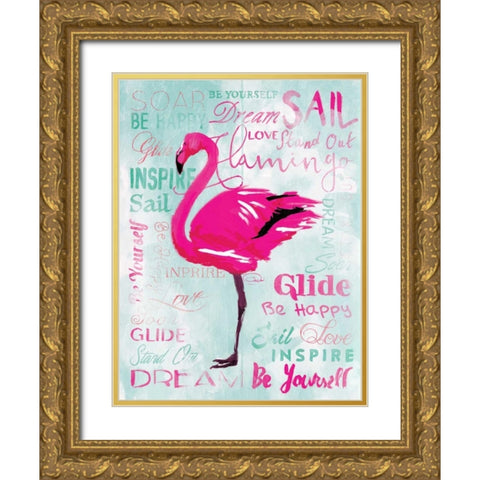 Sky Flamingo Gold Ornate Wood Framed Art Print with Double Matting by OnRei