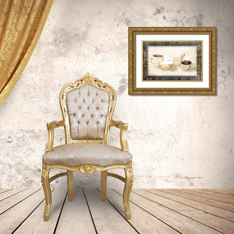 Row Of Coffee Cream Gold Ornate Wood Framed Art Print with Double Matting by OnRei