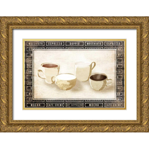 Row Of Coffee Cream Gold Ornate Wood Framed Art Print with Double Matting by OnRei