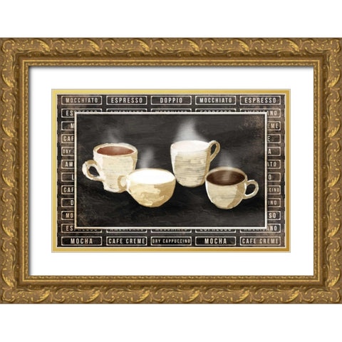 Row Of Coffee Gold Ornate Wood Framed Art Print with Double Matting by OnRei