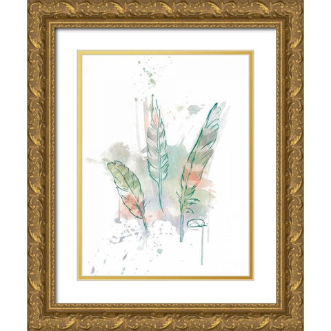 Three Feathers Wild Gold Ornate Wood Framed Art Print with Double Matting by OnRei