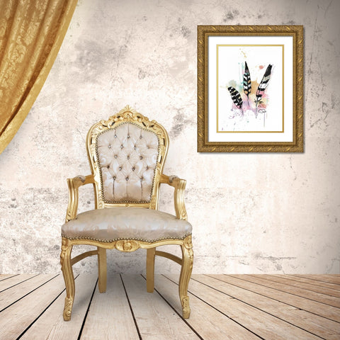 Calm Three Feathers Gold Ornate Wood Framed Art Print with Double Matting by OnRei