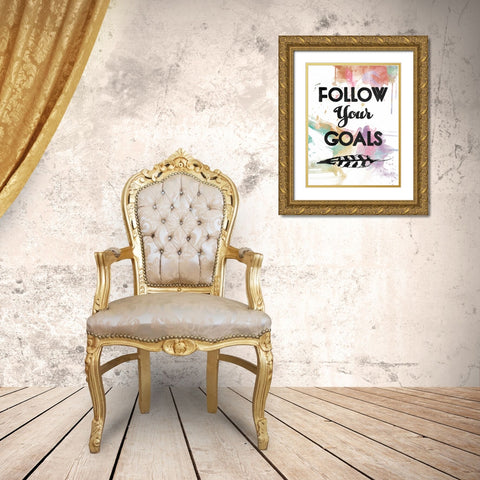 Follow Your Goal Gold Ornate Wood Framed Art Print with Double Matting by OnRei