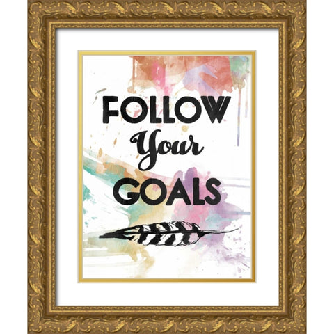 Follow Your Goal Gold Ornate Wood Framed Art Print with Double Matting by OnRei