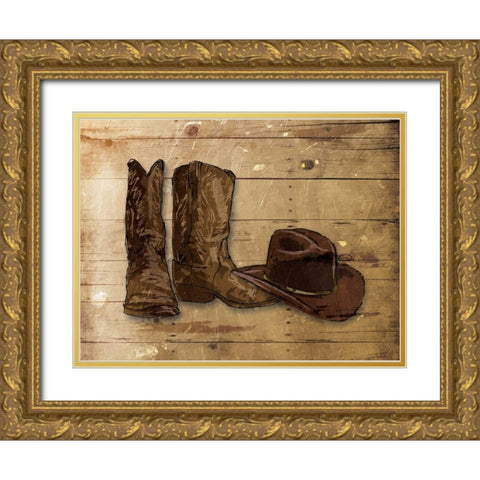 Sketched Hat And Boots Gold Ornate Wood Framed Art Print with Double Matting by OnRei