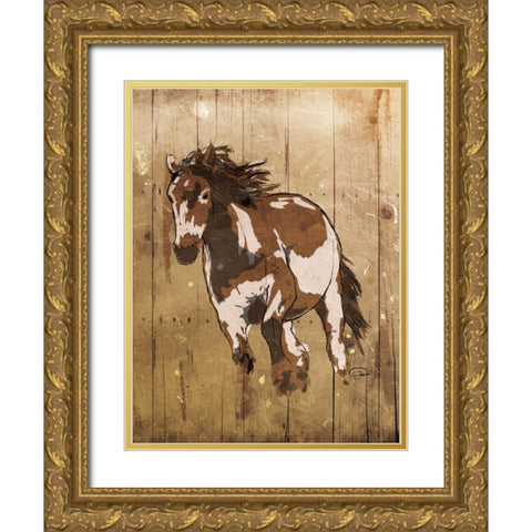 Running Horse Gold Ornate Wood Framed Art Print with Double Matting by OnRei