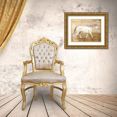 Walking Horse Gold Ornate Wood Framed Art Print with Double Matting by OnRei