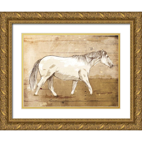 Walking Horse Gold Ornate Wood Framed Art Print with Double Matting by OnRei