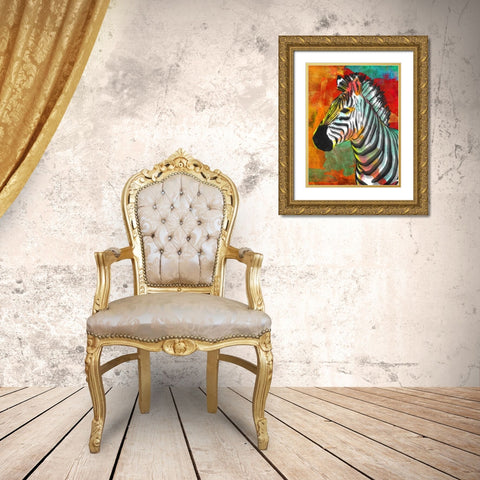 Vibrant Zebra Gold Ornate Wood Framed Art Print with Double Matting by OnRei