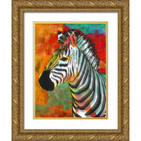 Vibrant Zebra Gold Ornate Wood Framed Art Print with Double Matting by OnRei