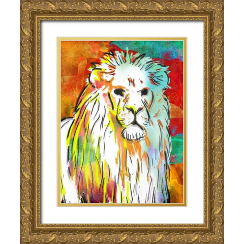 Vibrant Lion Gold Ornate Wood Framed Art Print with Double Matting by OnRei